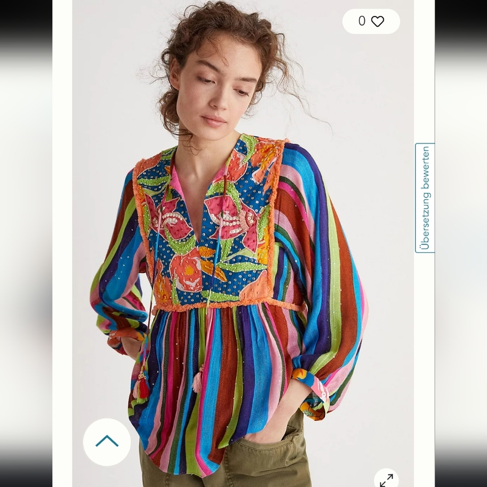 Anthropologie Verb by Pallavi Singhee Floral Beaded Babydoll Blouse NWT
